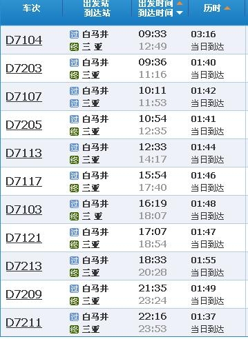 高铁时刻表及票价查询