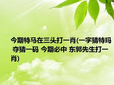 本期一肖一码大特析