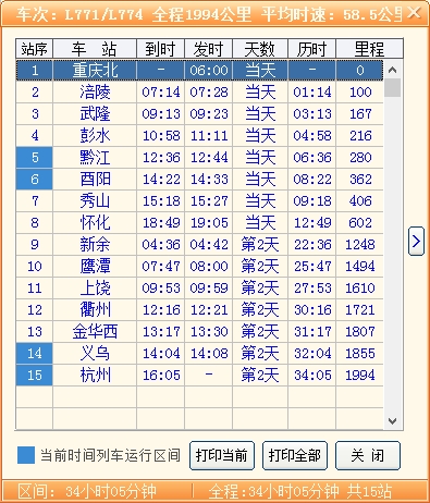 新余列车时刻表