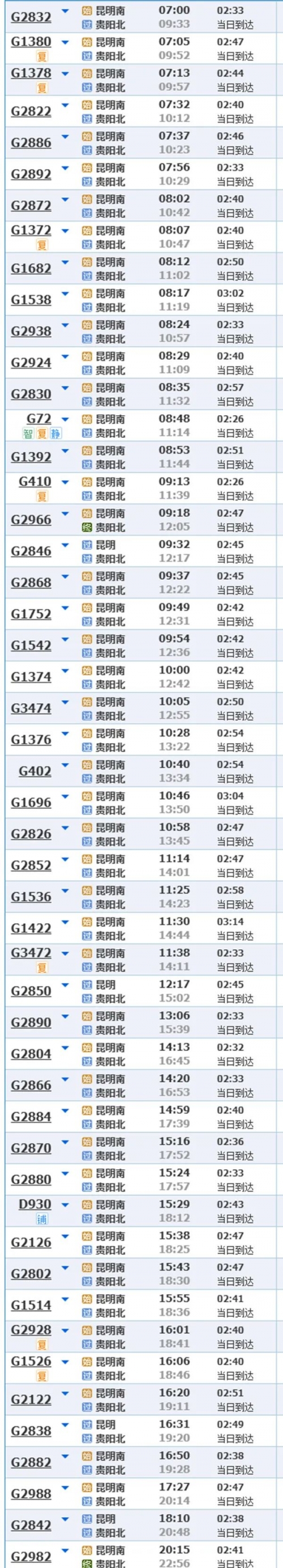 阜新列车时刻表